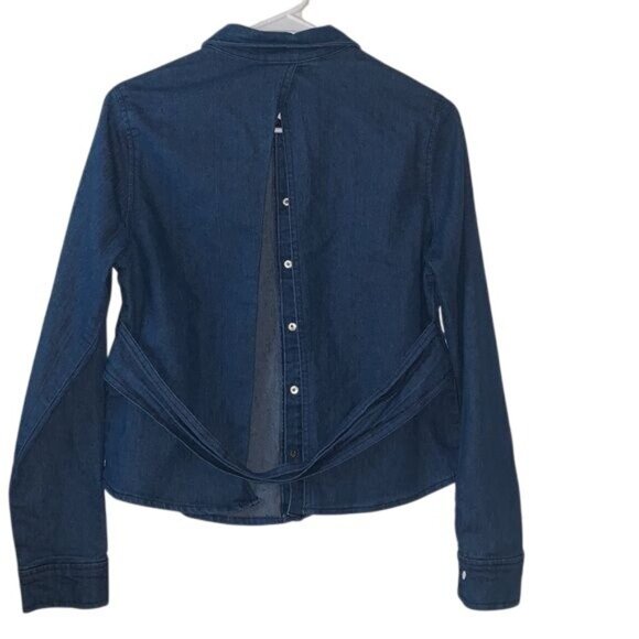 Denim Blue Womens Button Down Jean Shirt Fitted Western Style - Picture 11 of 13